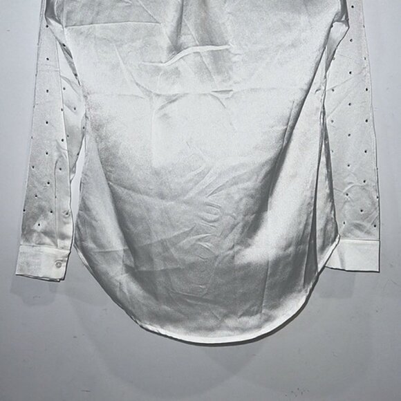 White Satin button front Rhinestone Womens Blouse size Small - Picture 9 of 12